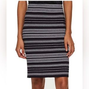 NWT Ann Taylor Loft knit metallic stripe pencil skirt black silver white L